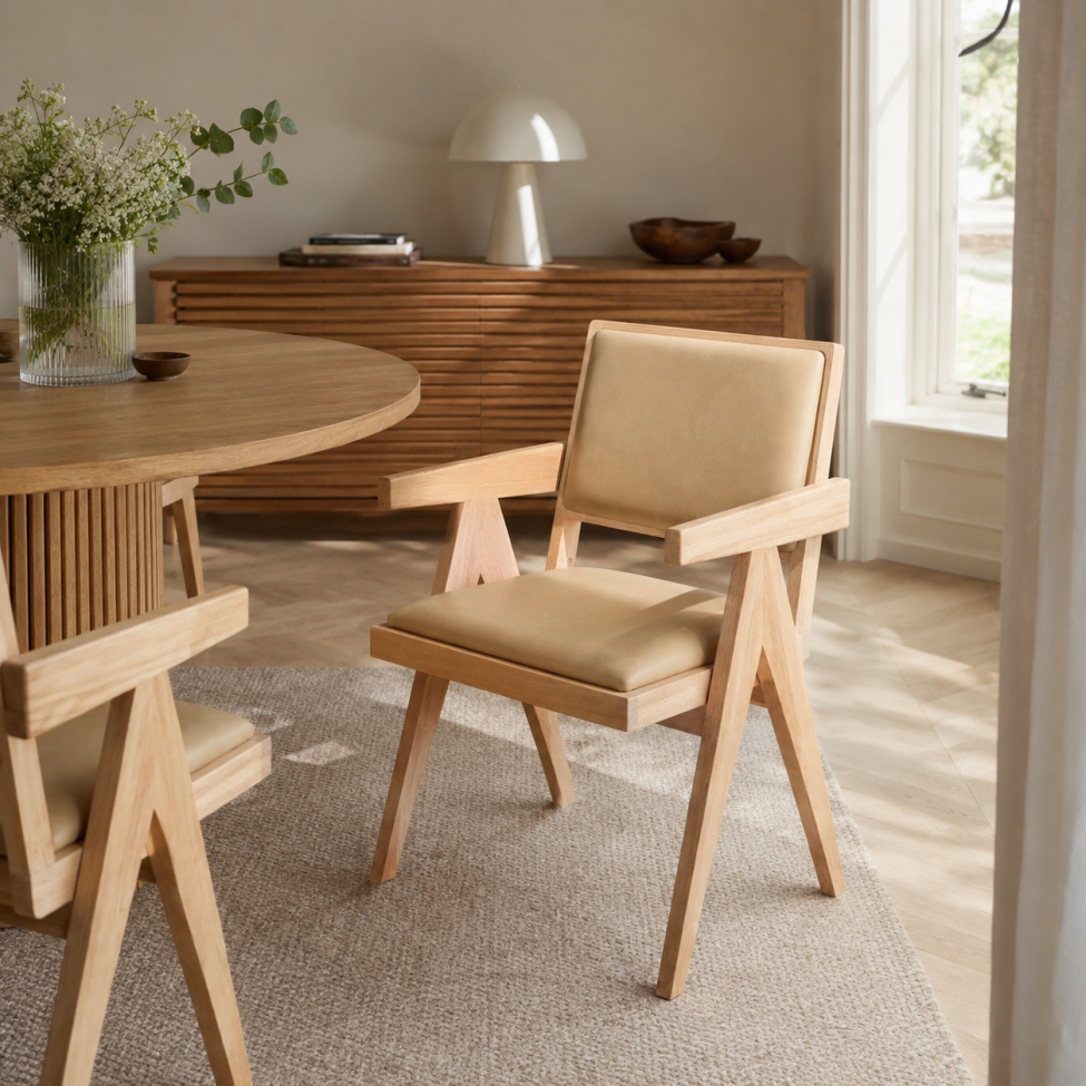 Karmstol 'Jean' - Vitpigemnterad ek/Beige