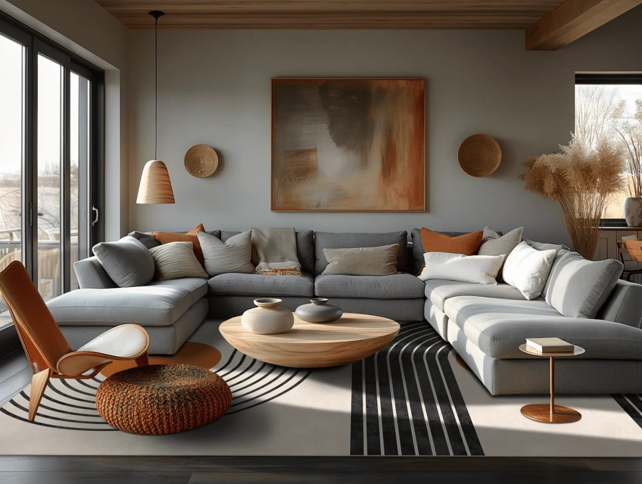 Wiltonmatta 'Moudania' 80x150cm - Beige/Svart/Orange