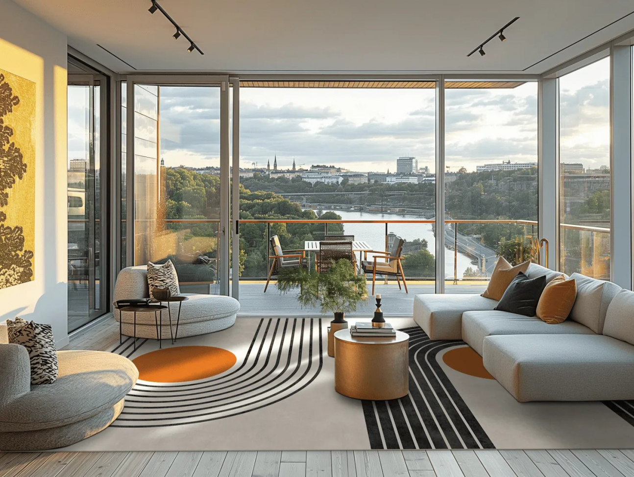 Wiltonmatta 'Moudania' 80x150cm - Beige/Svart/Orange