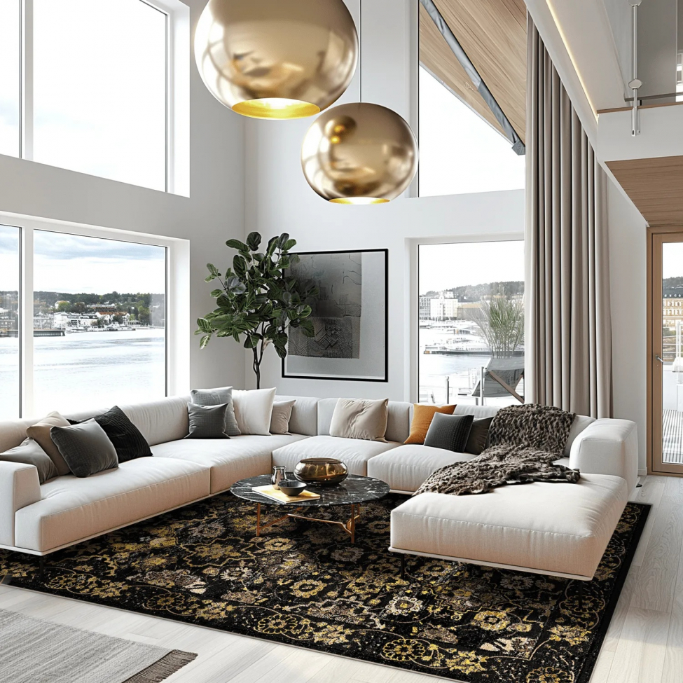 Wiltonmatta 'Fernana' 130x190cm - Svart/Guld