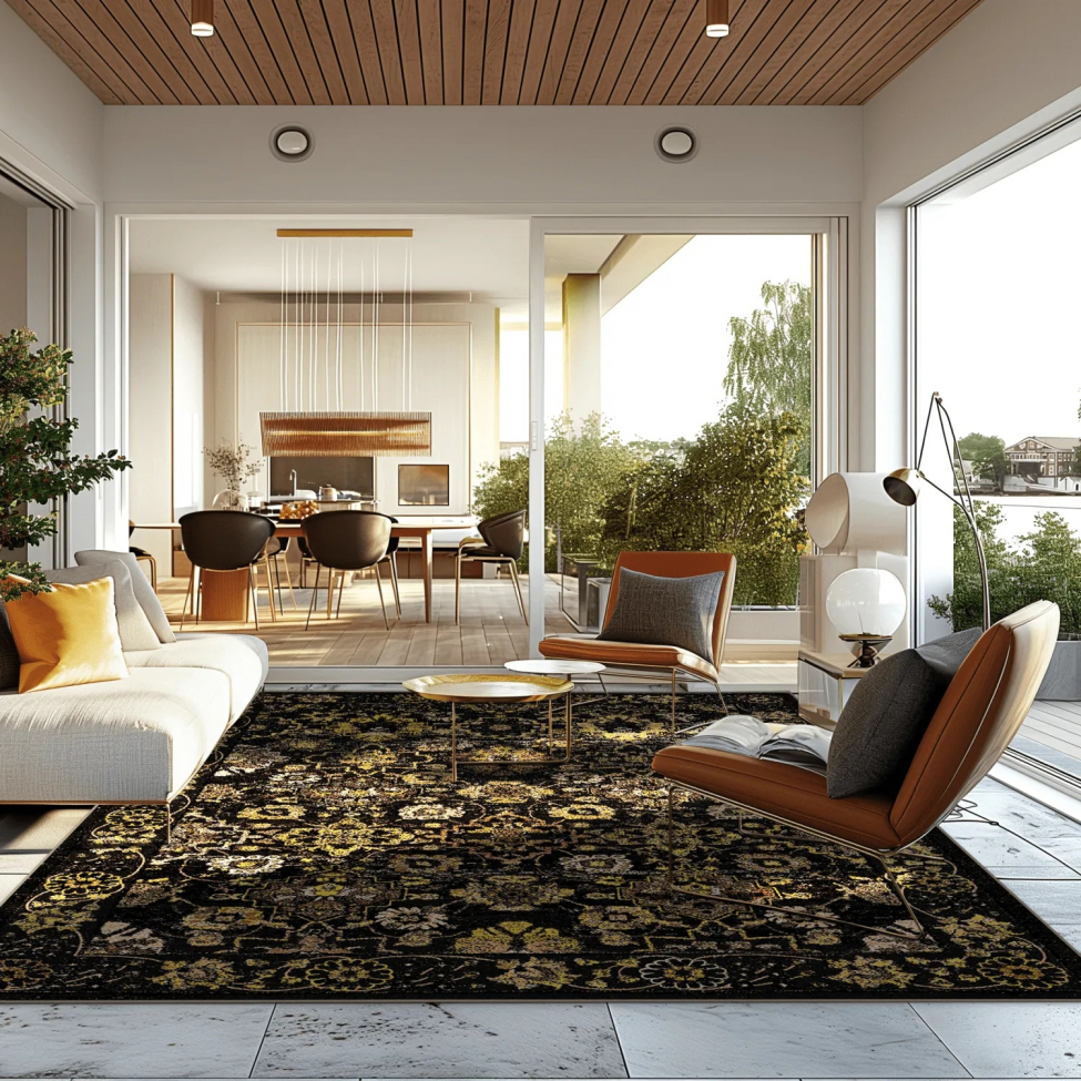 Wiltonmatta 'Fernana' 130x190cm - Svart/Guld