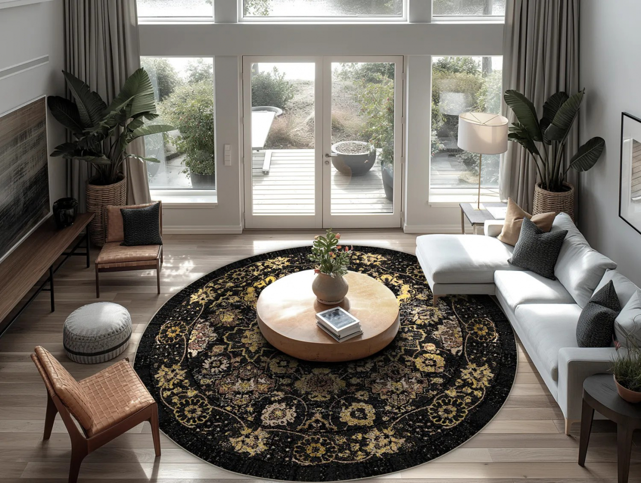Rund matta 'Fernana' 160cm - Svart/Guld