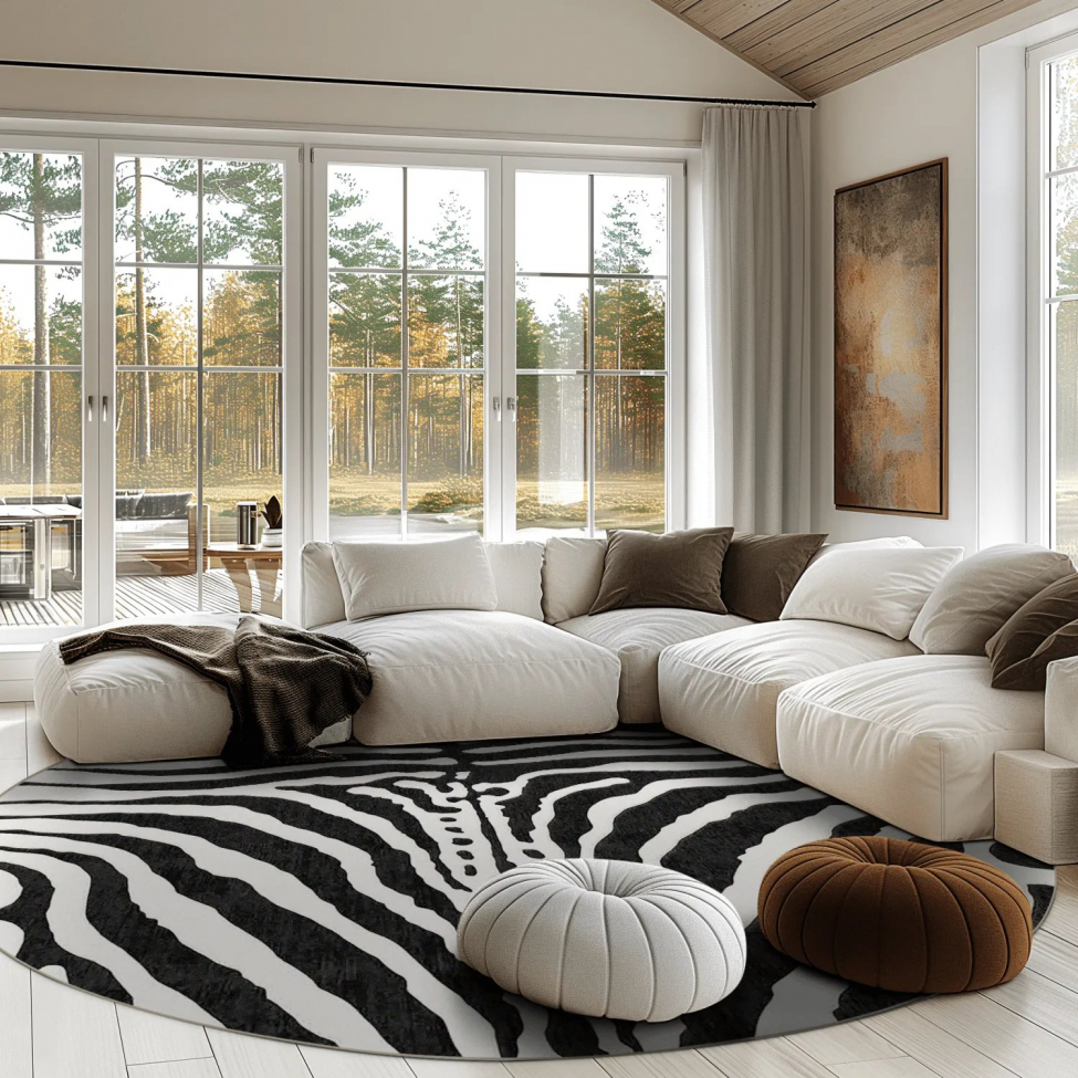 Rund matta 'Zebra' 240cm - Svart/Vit