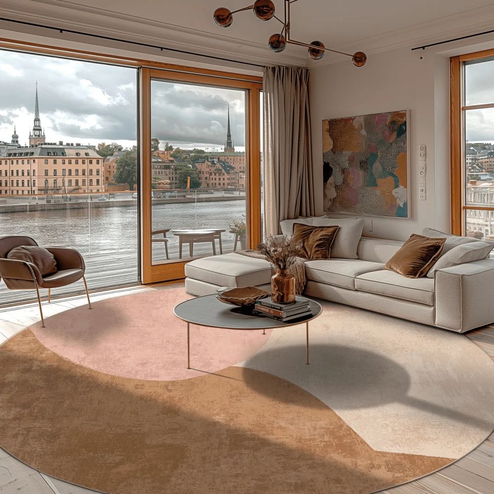 Rund matta 'Lazio' 290cm - Beige/Rosa