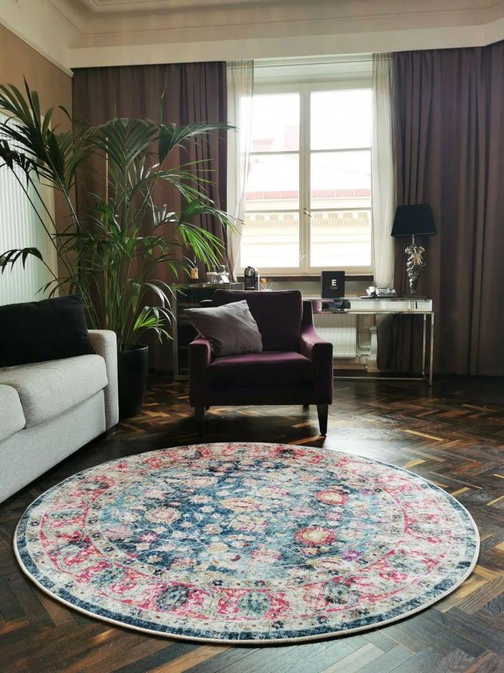 Rund matta 'Bouhjar' 200cm - Blå/Rosa/Multi
