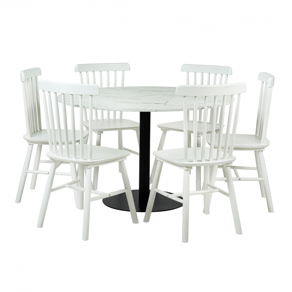 Matgrupp 'Marbelous Elsa' - 1 Bord Ø120 & 6 Stolar