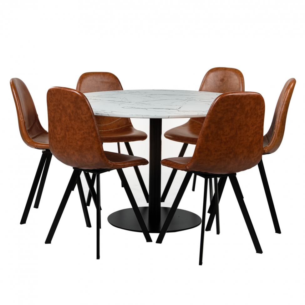 Matgrupp 'Marbelous Carrie' - 1 Bord Ø120 & 6 Stolar