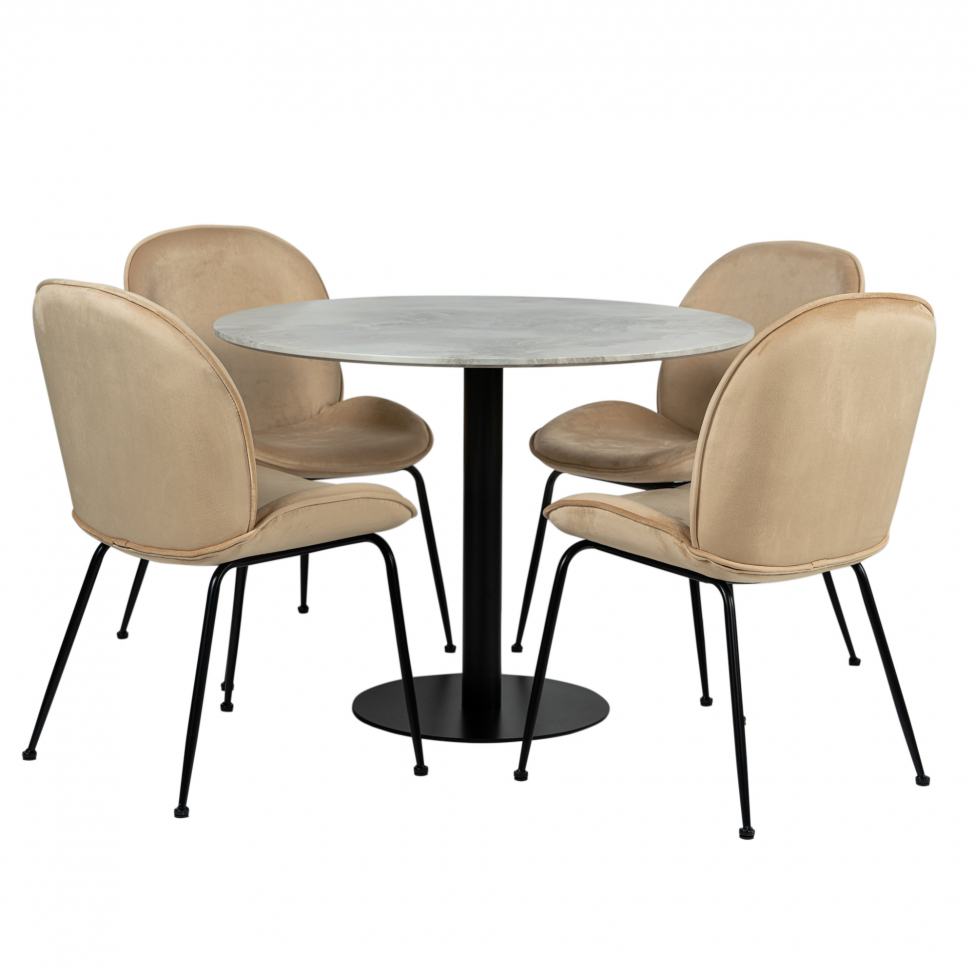 Matgrupp 'Marbelous Lux' - 1 Bord Ø100 & 4 Stolar