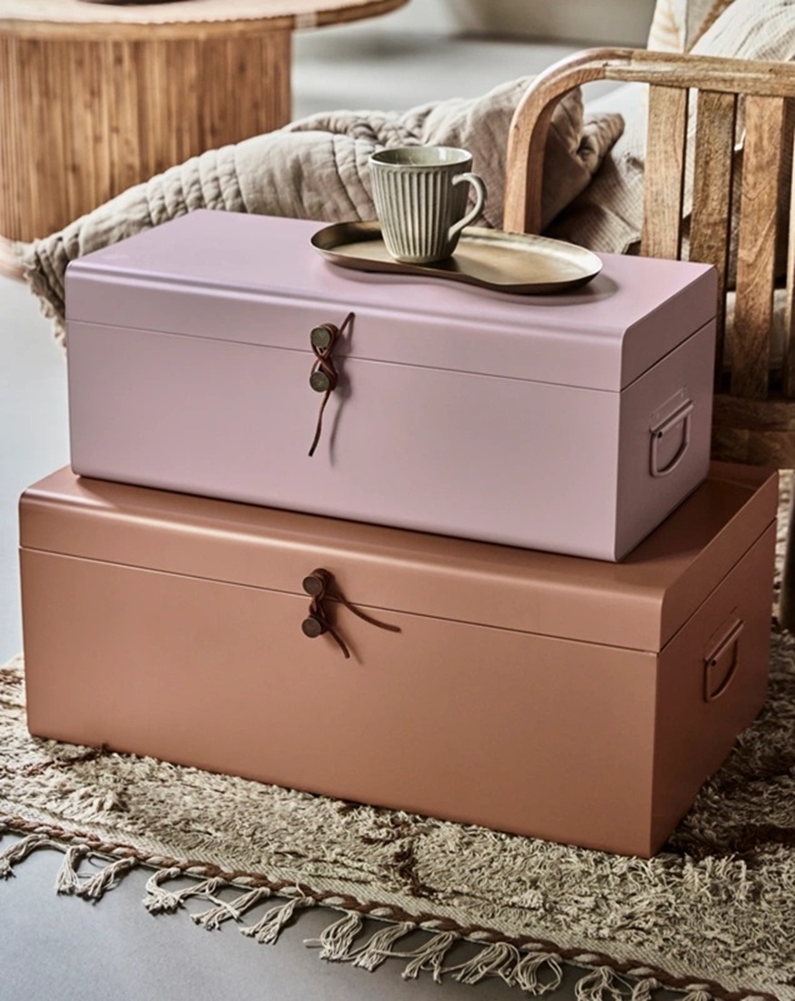 2-pack förvaringslådor 'Metal' - Beige/Rosa