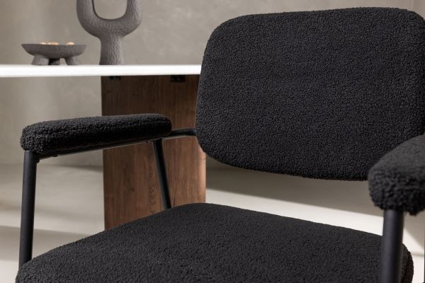 Modern svart kladd stol med mjuk boucle för matplats eller kontor