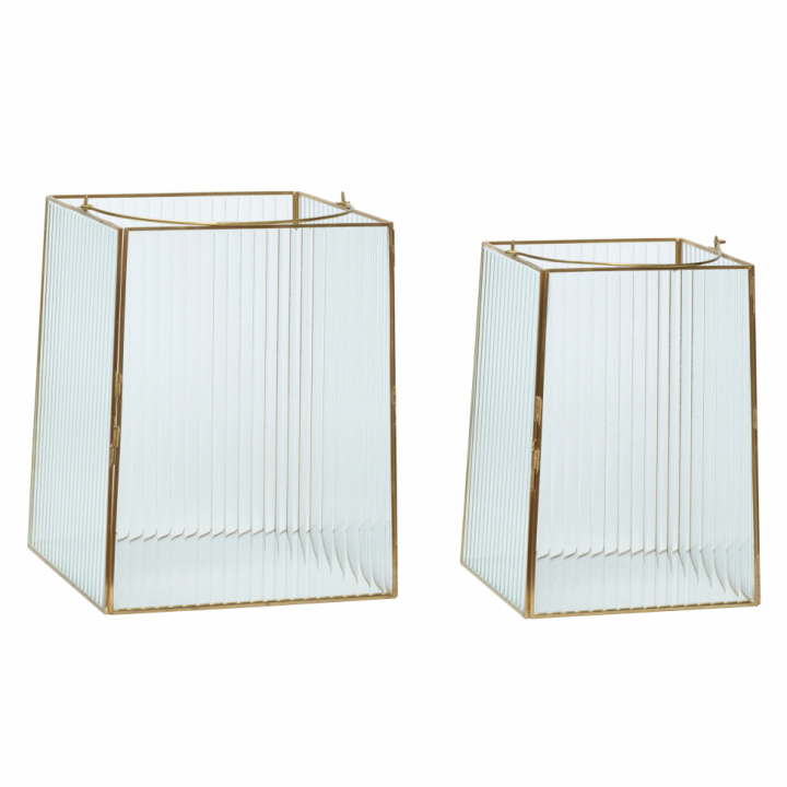 Lykta 2-pack 'Ripple' - Mässing/Glas