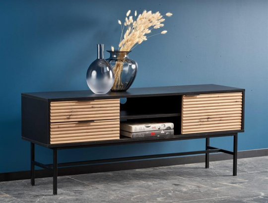 Tv-bnk \'Sandviken\' - Svart / Ek
