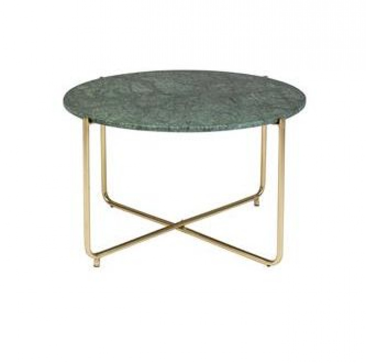 Soffbord 'Timpa' Runt 70cm - Grön marmor/Guld