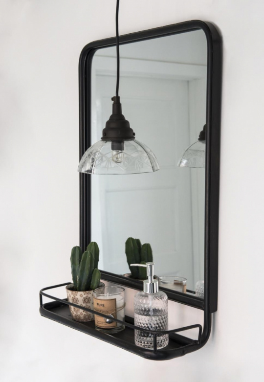 Vggspegel med hyllplan - Svart 49x70 cm