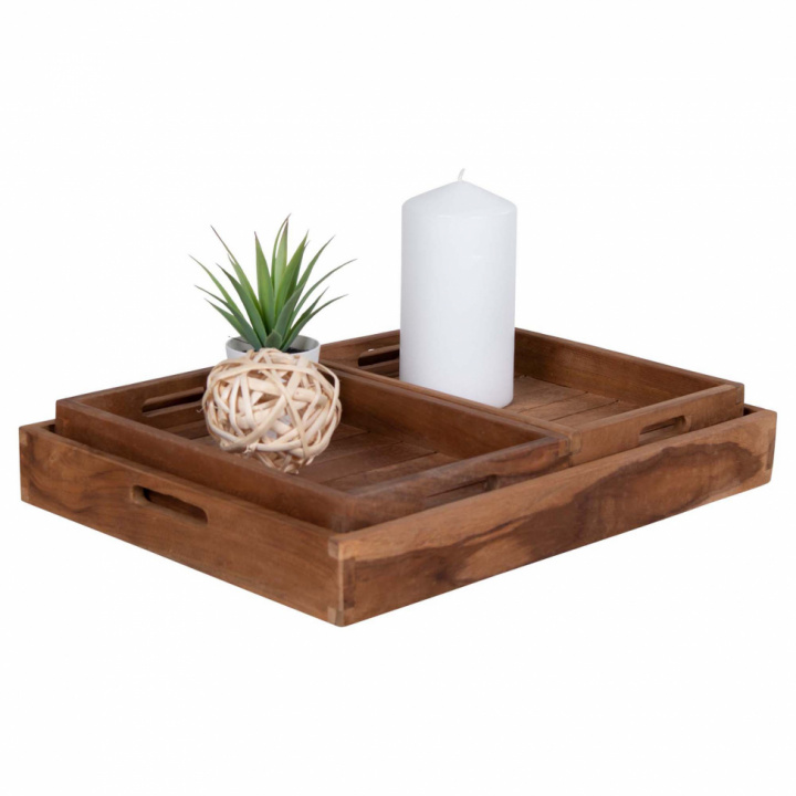 3-pack Bricka 'Faro' - Teak/Natur