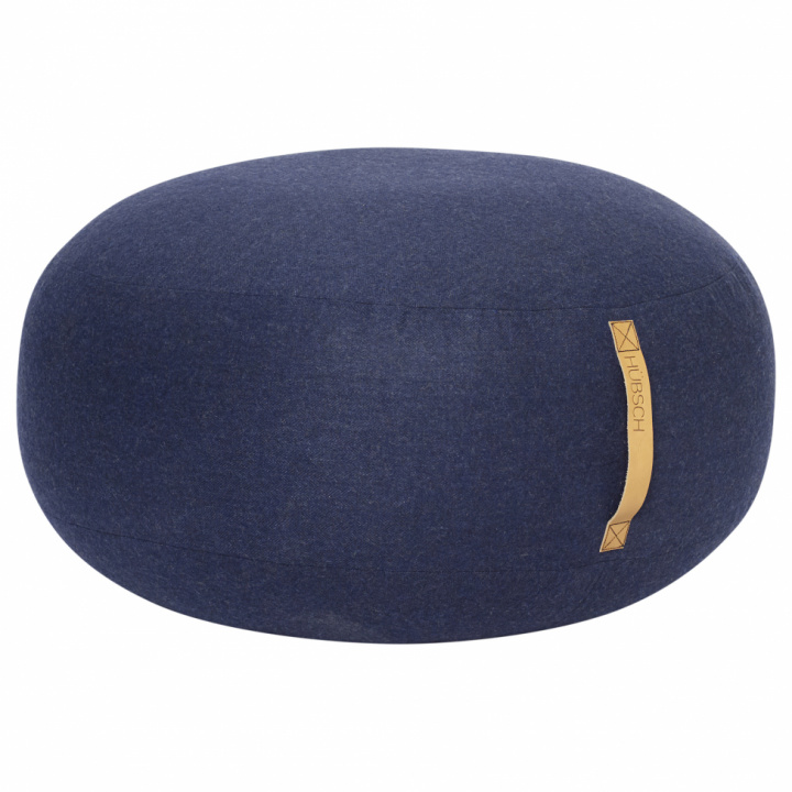Sittpuff - Mörkblå med läderhandtag (L)