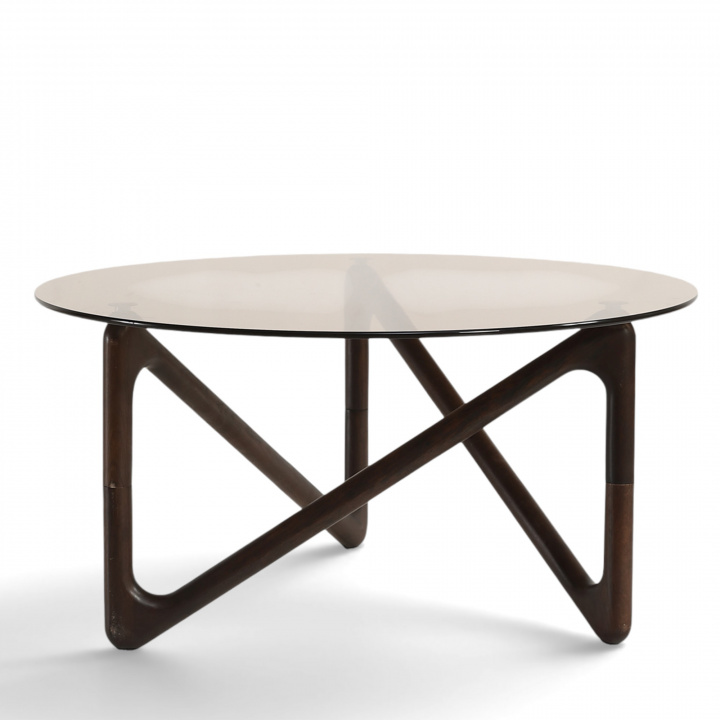 Soffbord \'Modica\' Ø80 - Valnöt/Glas i gruppen Möbler / Bord / Soffbord hos Reforma (717AB-walnut)