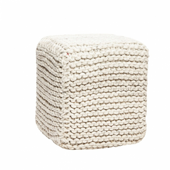 Sittpuff 'Knitted' - Grvit/Ull - Hubsch