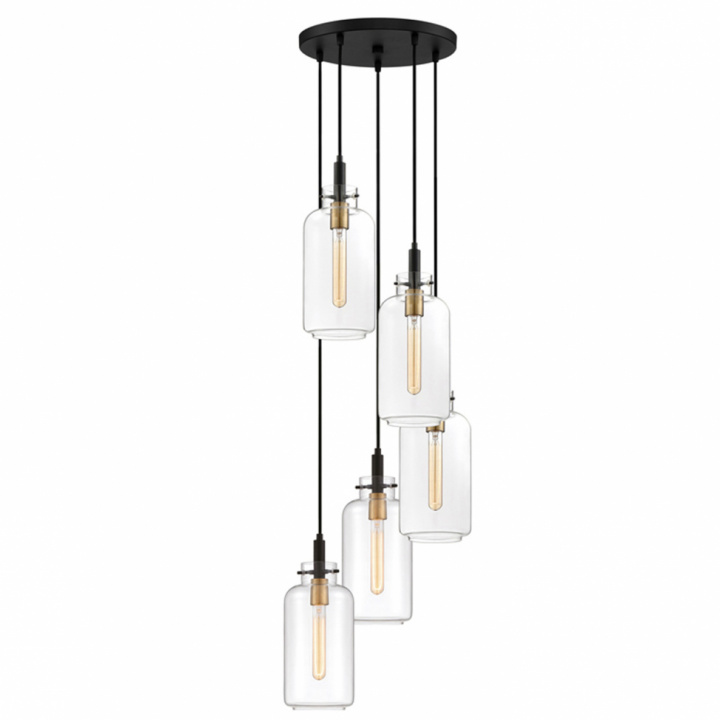 Taklampa 'Chablis' X5 - Glas/Mässing/Svart