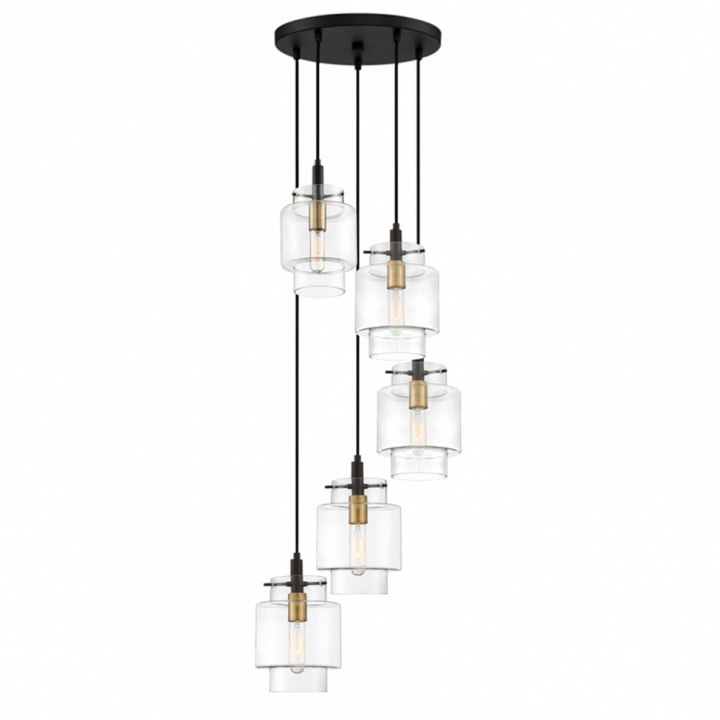 Taklampa 'Chablis Lights' X5 - Glas/Mässing/Svart