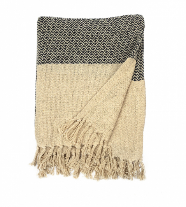 Pläd i återvunnen bomull - Natur/Blå i gruppen Kampanj / Inredning / Textilier hos Reforma (Throw-Striped-108)
