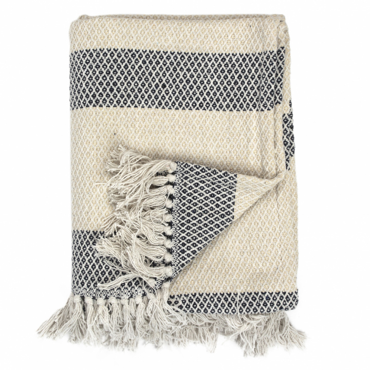 Pläd i återvunnen bomull - Randig Ecru/Blå i gruppen Inredning / Textilier / Plädar & filtar hos Reforma (Throw-Striped-110)