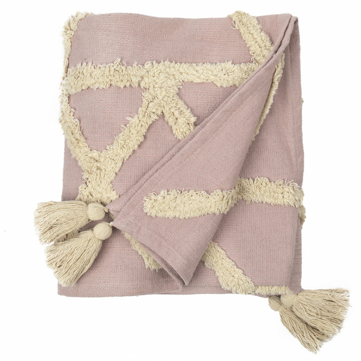 Pläd i återvunnen bomull - Rosa/Natur i gruppen Kampanj / Inredning / Textilier hos Reforma (Throw-Striped-11)