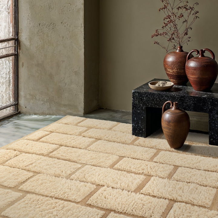 Ryamatta \'Leknes Handvävd Ull\' - Beige i gruppen Mattor / Ryamattor hos Reforma (V10010)