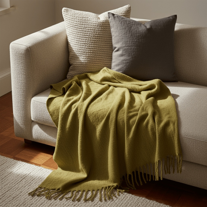 Pläd \'Samantha\' 130x170cm - Olivgrön i gruppen Inredning / Textilier / Plädar & filtar hos Reforma (V10201726)