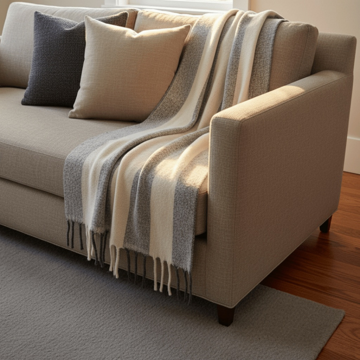 Pläd \'Beatriz Stripe\' 130x170cm - Svart/vit i gruppen Inredning / Textilier / Plädar & filtar hos Reforma (V10201729)