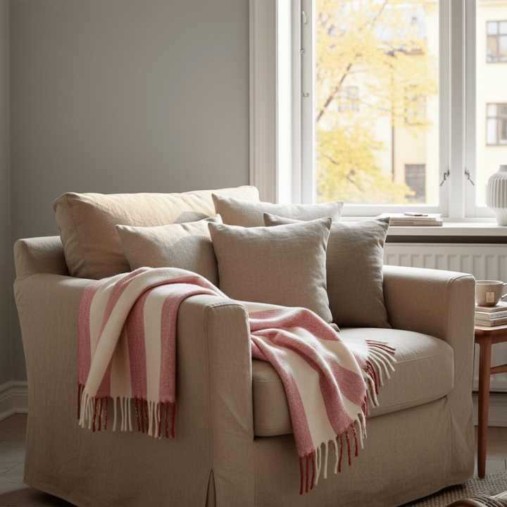 Pläd \'Beatriz Stripe\' 130x170cm - Röd/vit i gruppen Inredning / Textilier / Plädar & filtar hos Reforma (V10225826)