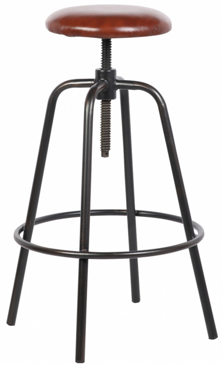 Barpall 'Industrial' - Järn/Läder